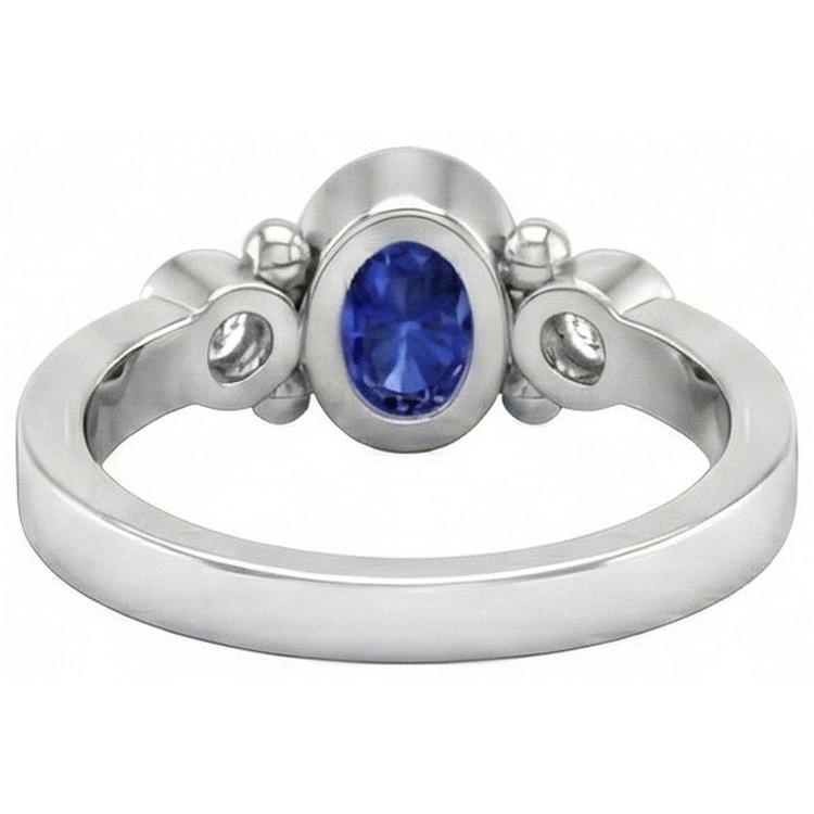 Bague en diamant avec saphir bleu de Ceylan sertie de lunette en or blanc de 1.70 carat 14k