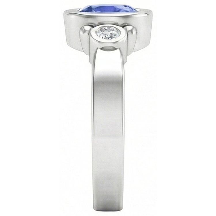 Bague en diamant avec saphir bleu de Ceylan sertie de lunette en or blanc de 1.70 carat 14k