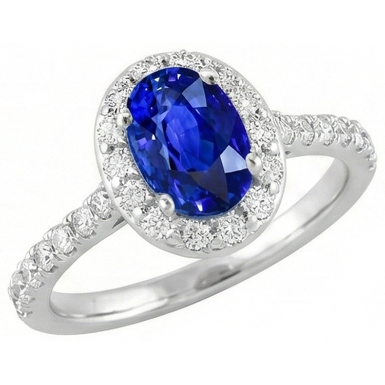Bague en diamant de saphir de Ceylan de taille ovale de 1.50 ct en or blanc 14 carats