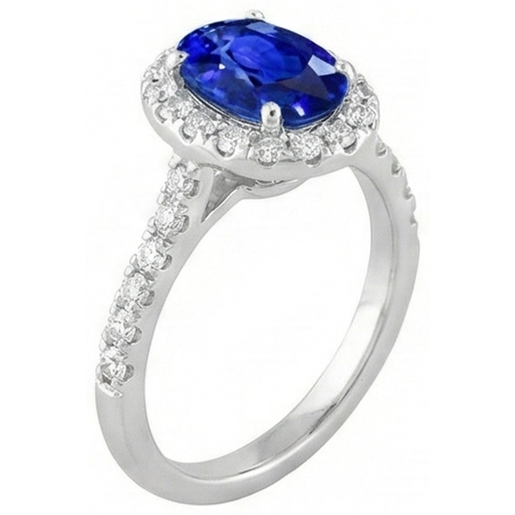 Bague en diamant de saphir de Ceylan de taille ovale de 1.50 ct en or blanc 14 carats