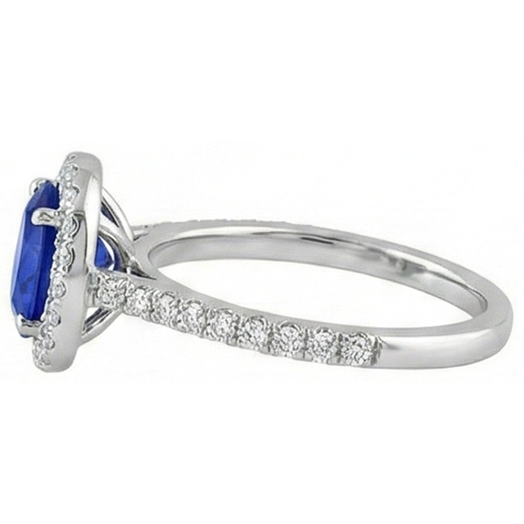 Bague en diamant de saphir de Ceylan de taille ovale de 1.50 ct en or blanc 14 carats