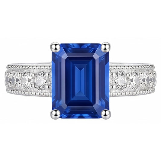 Bague en diamant de style antique sertie de panier saphir bleu 1.75 carats