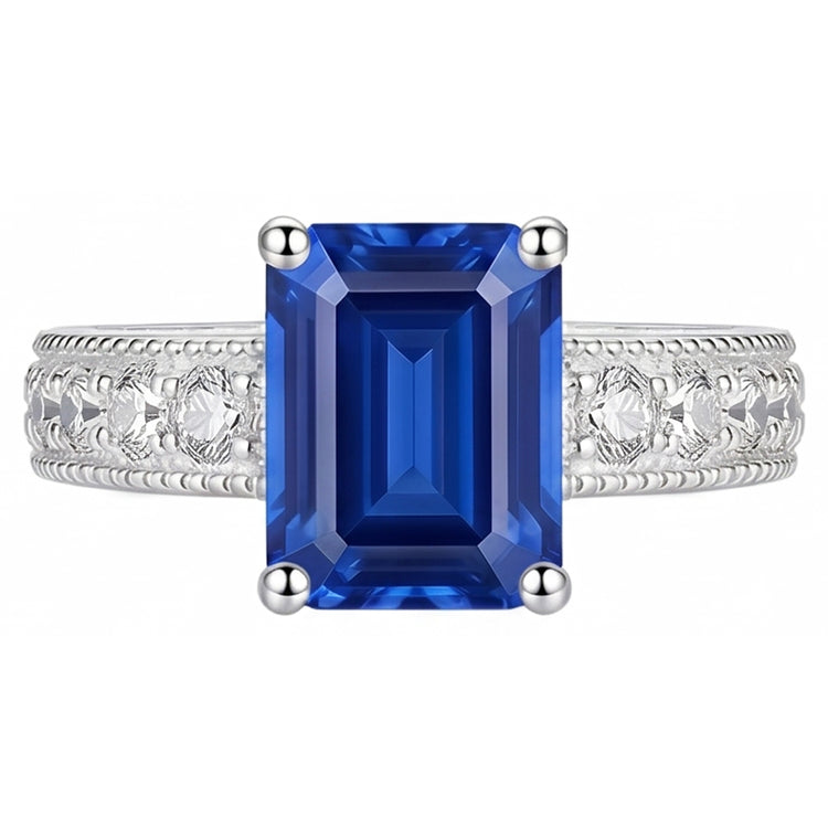 Bague en diamant de style antique sertie de panier saphir bleu 1.75 carats