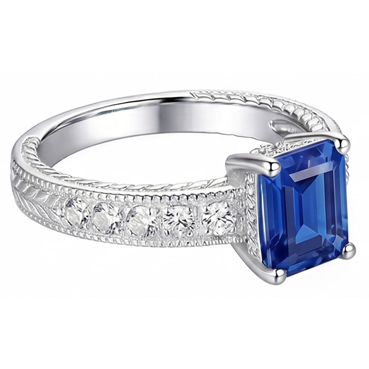 Bague en diamant de style antique sertie de panier saphir bleu 1.75 carats