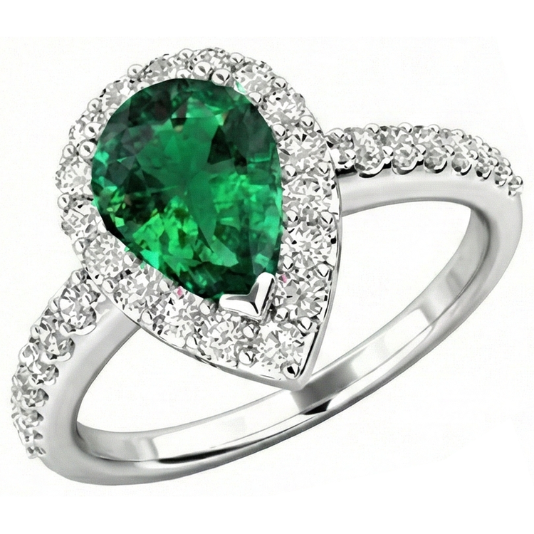 Bague en diamant et émeraude verte taille poire de 1.50 ct