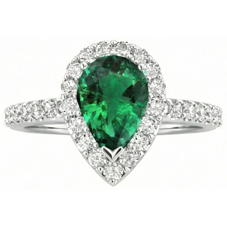 Bague en diamant et émeraude verte taille poire de 1.50 ct
