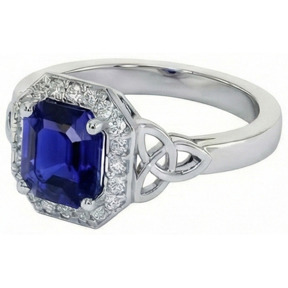 Bague en diamant et saphir du Sri Lanka émeraude de style vintage 6 carats neuf