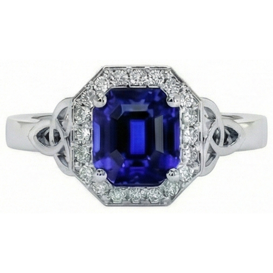 Bague en diamant et saphir du Sri Lanka émeraude de style vintage 6 carats neuf