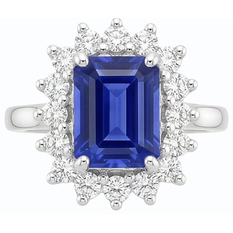 Bague en diamant halo 2 carats avec saphir de Ceylan émeraude style étoile