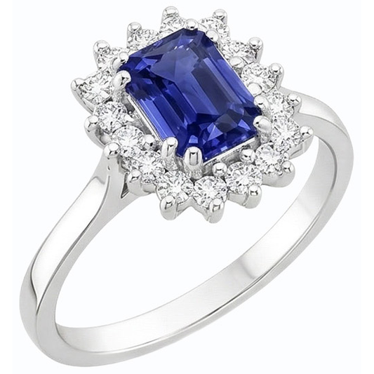 Bague en diamant halo 2 carats avec saphir de Ceylan émeraude style étoile