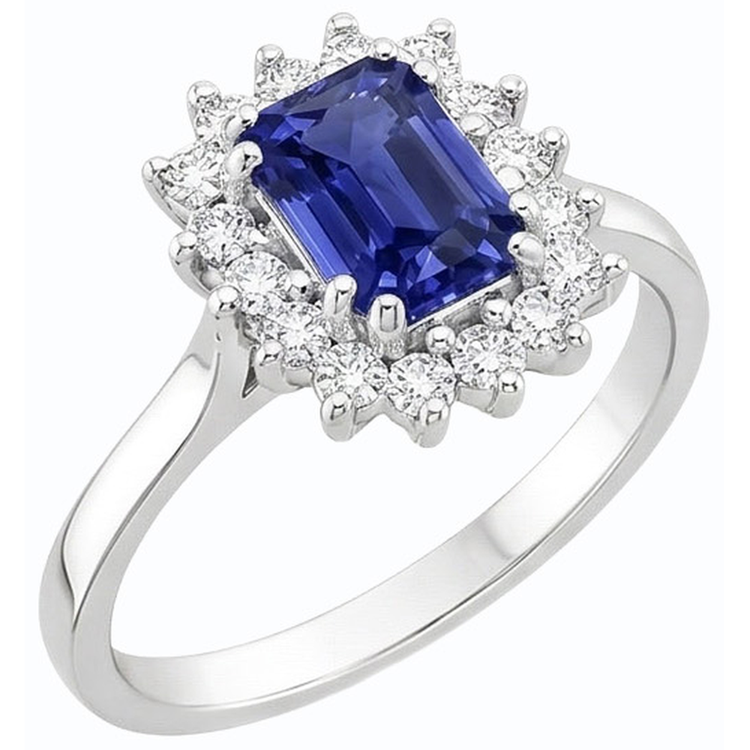 Bague en diamant halo 2 carats avec saphir de Ceylan émeraude style étoile