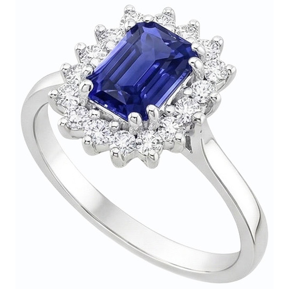 Bague en diamant halo 2 carats avec saphir de Ceylan émeraude style étoile