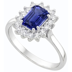 Bague en diamant halo 2 carats avec saphir de Ceylan émeraude style étoile