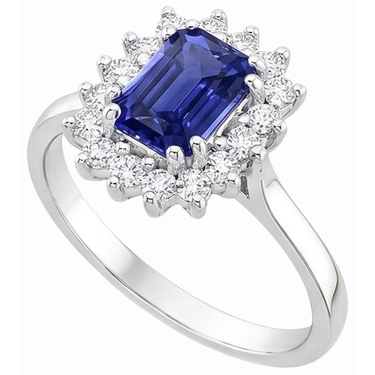 Bague en diamant halo 2 carats avec saphir de Ceylan émeraude style étoile