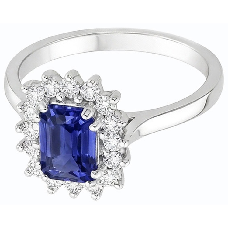 Bague en diamant halo 2 carats avec saphir de Ceylan émeraude style étoile