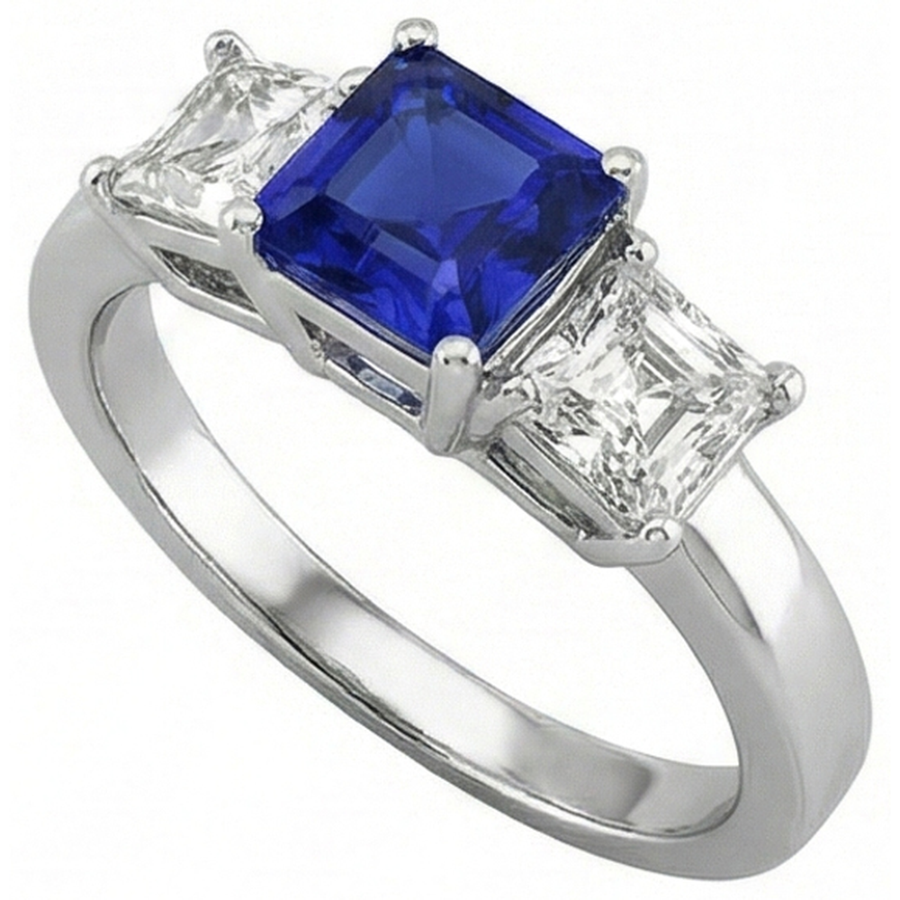 naturel asscher saphir 2carats bague vue de face