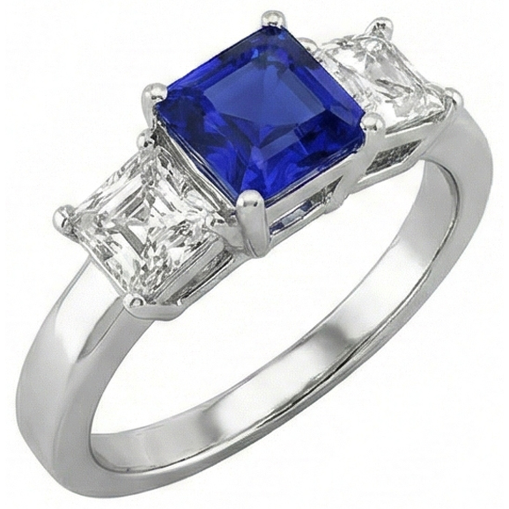 naturel asscher saphir 2carats bague détail rapproché