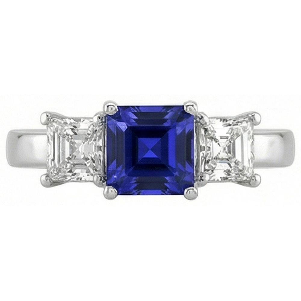 naturel asscher saphir 2carats bague angle de côté