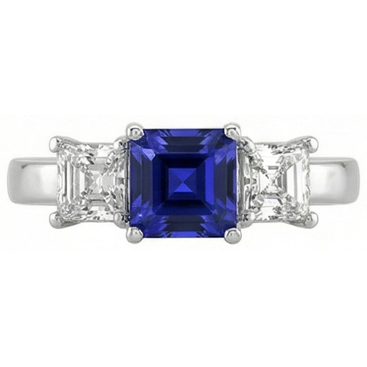 naturel asscher saphir 2carats bague angle de côté