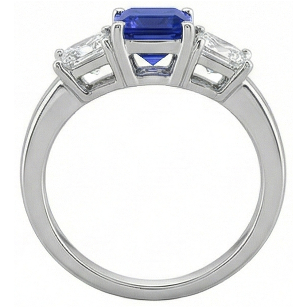 naturel asscher saphir 2carats bague vue de profil