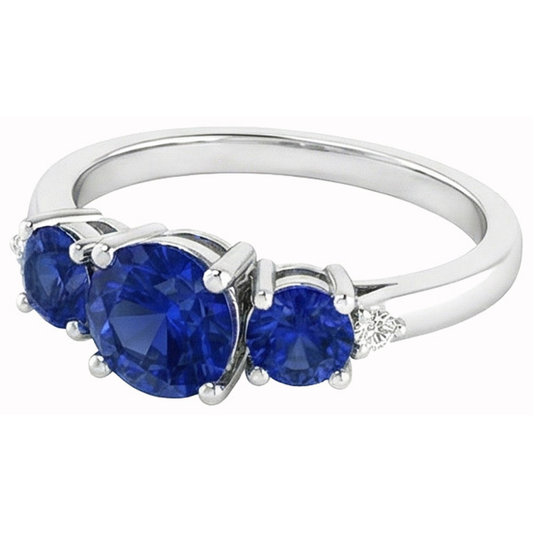 Bague en diamant rond avec saphir de Ceylan de 2.76 ct en or blanc 14K