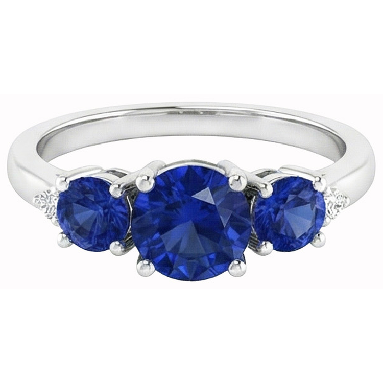 Bague en diamant rond avec saphir de Ceylan de 2.76 ct en or blanc 14K