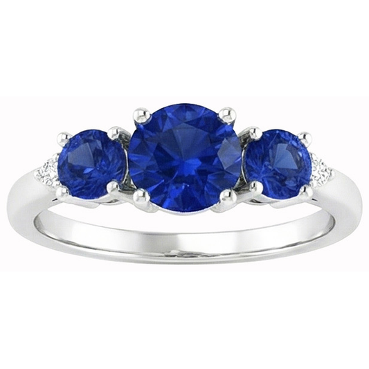 Bague en diamant rond avec saphir de Ceylan de 2.76 ct en or blanc 14K