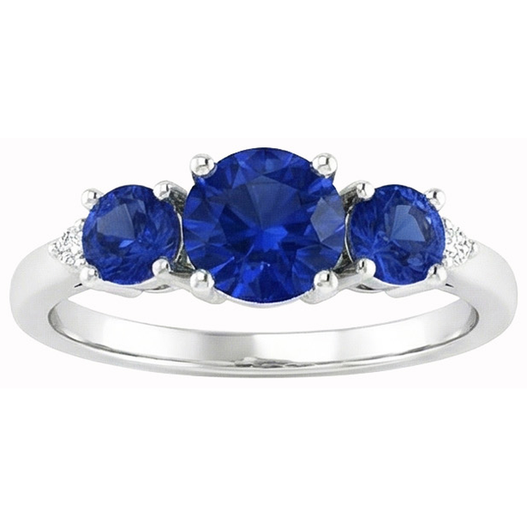 Bague en diamant rond avec saphir de Ceylan de 2.76 ct en or blanc 14K