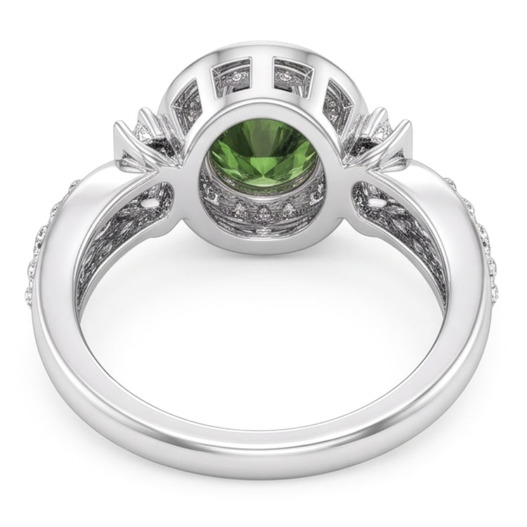 Bague en diamant rond avec saphir vert. bijoux en or blanc 1.35 ct.