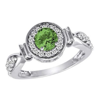 Bague en diamant rond avec saphir vert. bijoux en or blanc 1.35 ct. - HarryChadEnt.FR