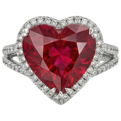 Bague en diamant rouge rubis 7.75 carats taille coeur or blanc 14K