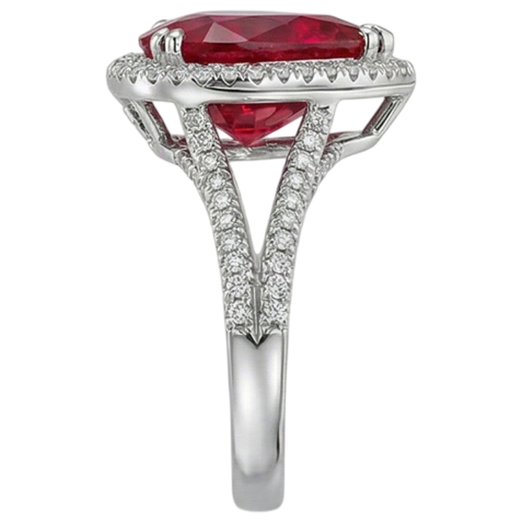 Bague en diamant rouge rubis 7.75 carats taille coeur or blanc 14K