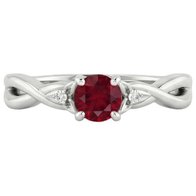 Bague en diamant rubis à tige torsadée 1.50 carats en or blanc 14K