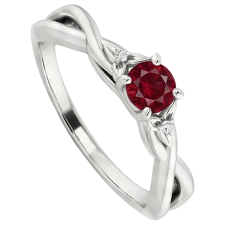 Bague en diamant rubis à tige torsadée 1.50 carats en or blanc 14K