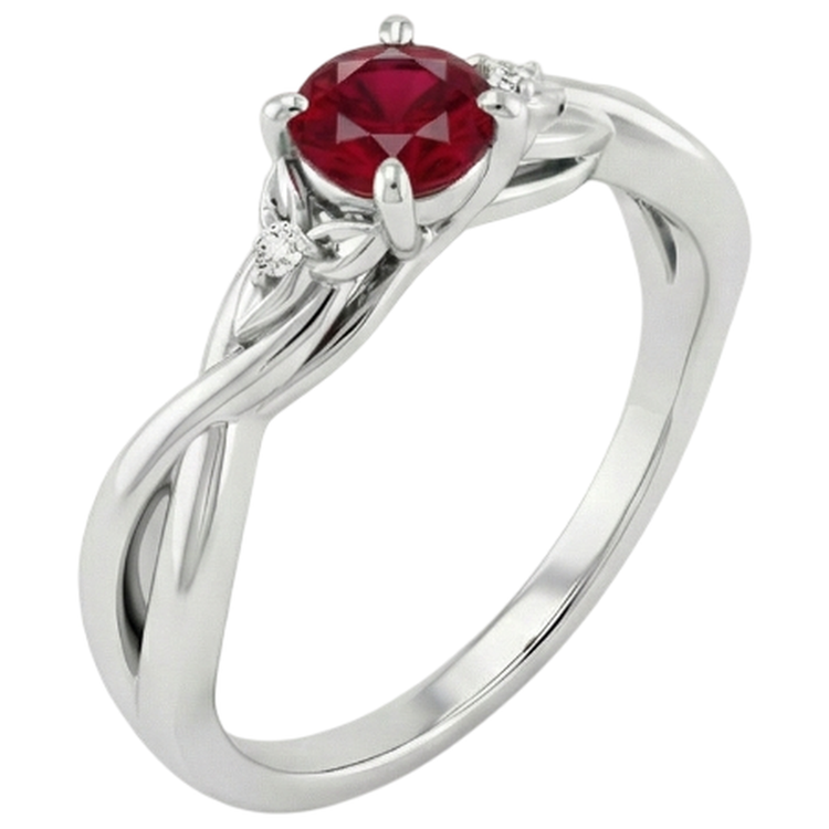 Bague en diamant rubis à tige torsadée 1.50 carats en or blanc 14K