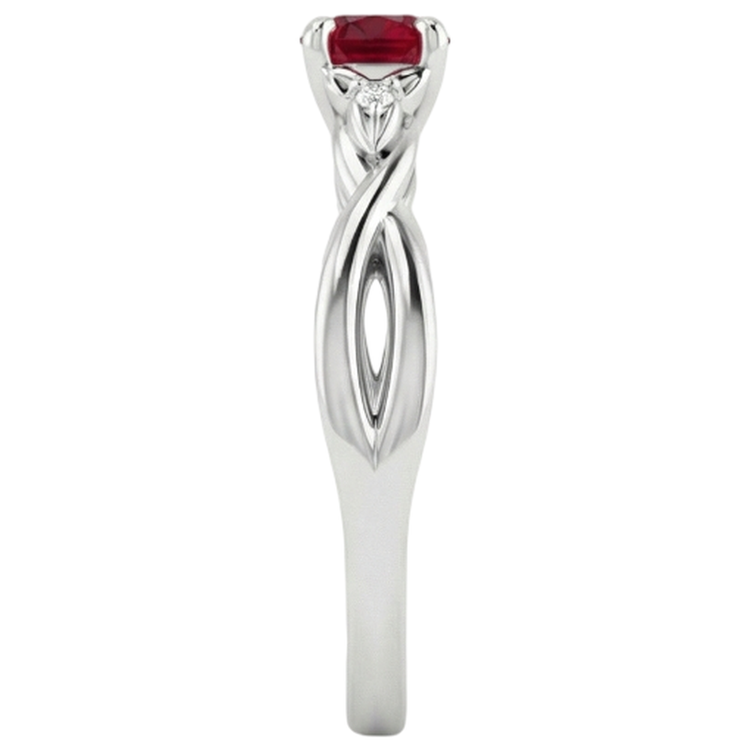 Bague en diamant rubis à tige torsadée 1.50 carats en or blanc 14K