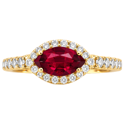 Bague en diamant rubis taille marquise rouge pour femme 3.50 carats en or jaune 14K
