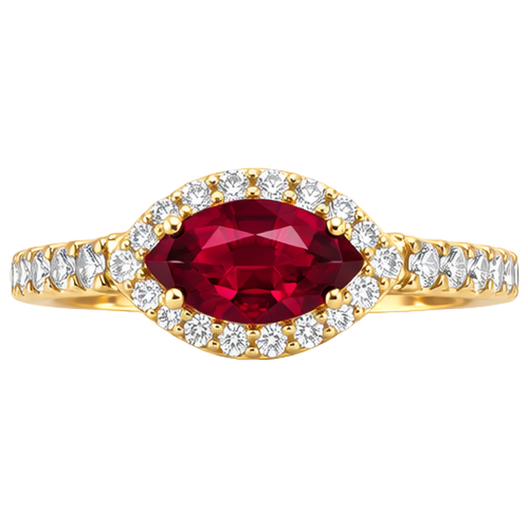 Bague en diamant rubis taille marquise rouge pour femme 3.50 carats en or jaune 14K
