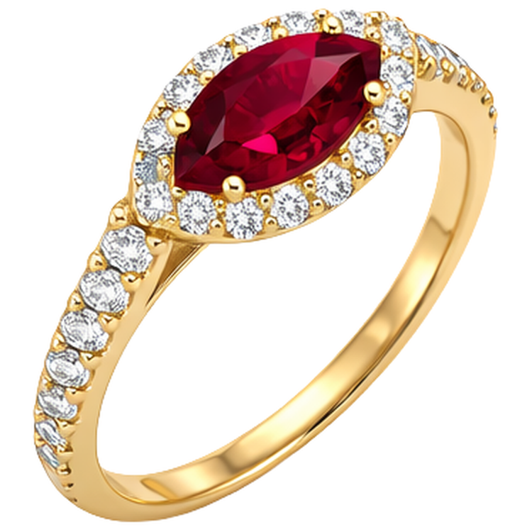 Bague en diamant rubis taille marquise rouge pour femme 3.50 carats en or jaune 14K