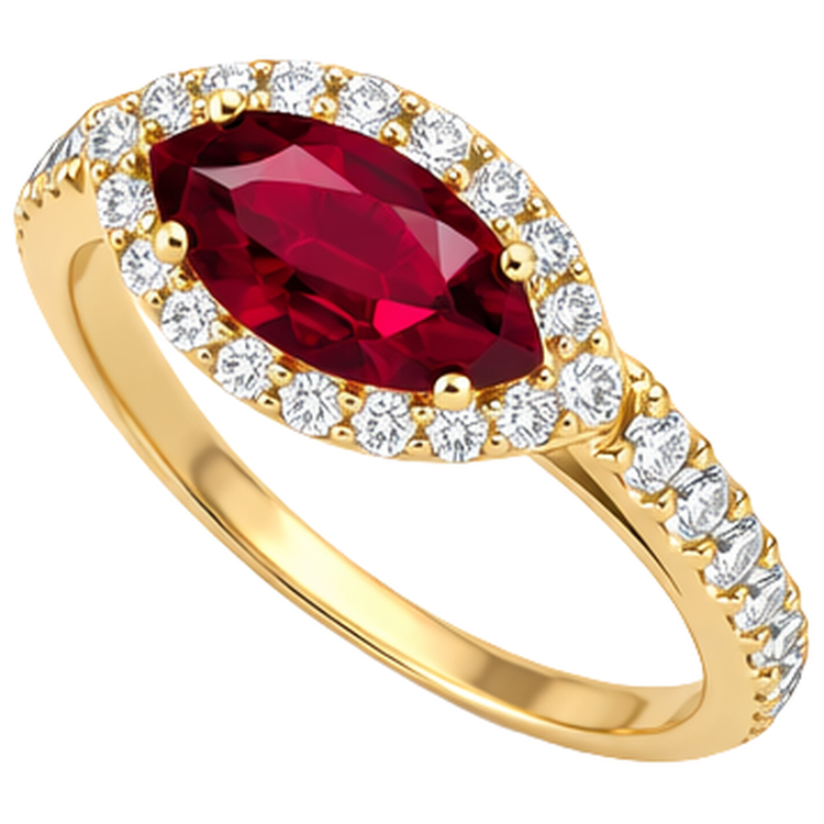 Bague en diamant rubis taille marquise rouge pour femme 3.50 carats en or jaune 14K