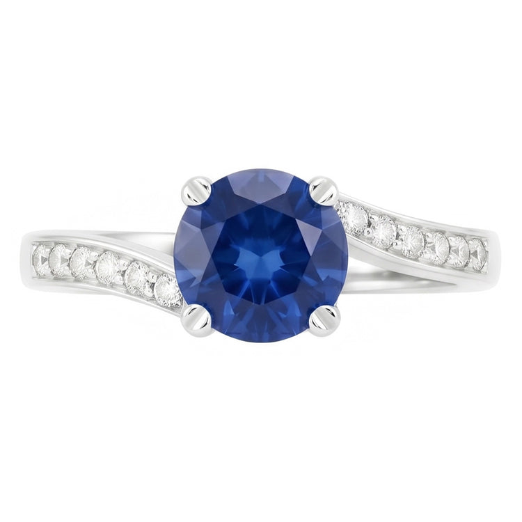 Bague en diamant saphir bleu de Ceylan Coupe Ronde de 1.25 ct