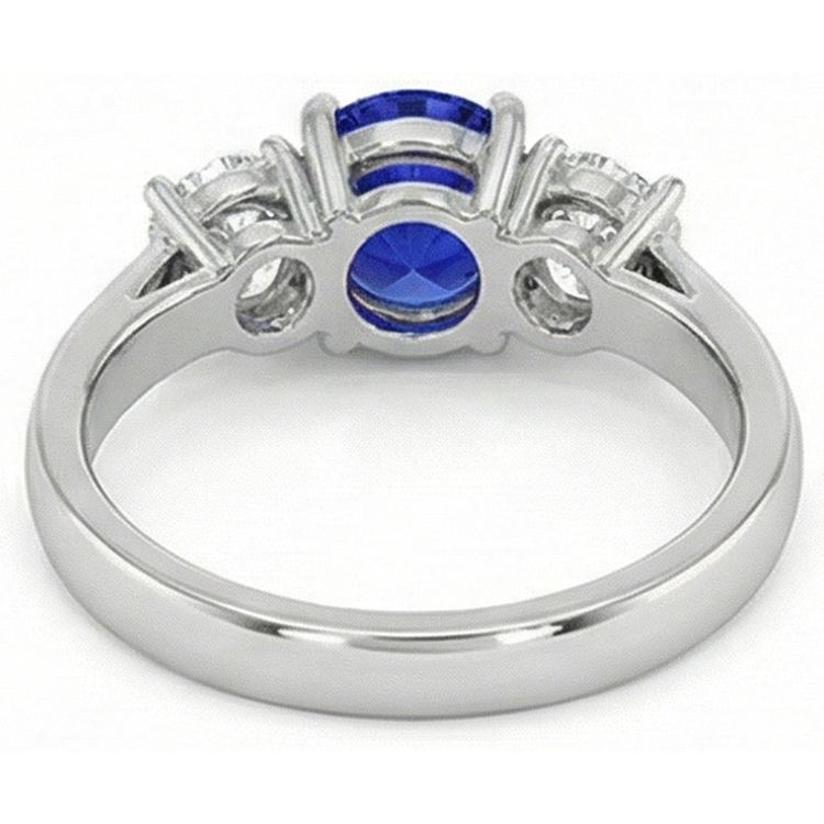 Bague en diamant saphir bleu rond 3 pierres sertie de griffes 4 carats en or 14k