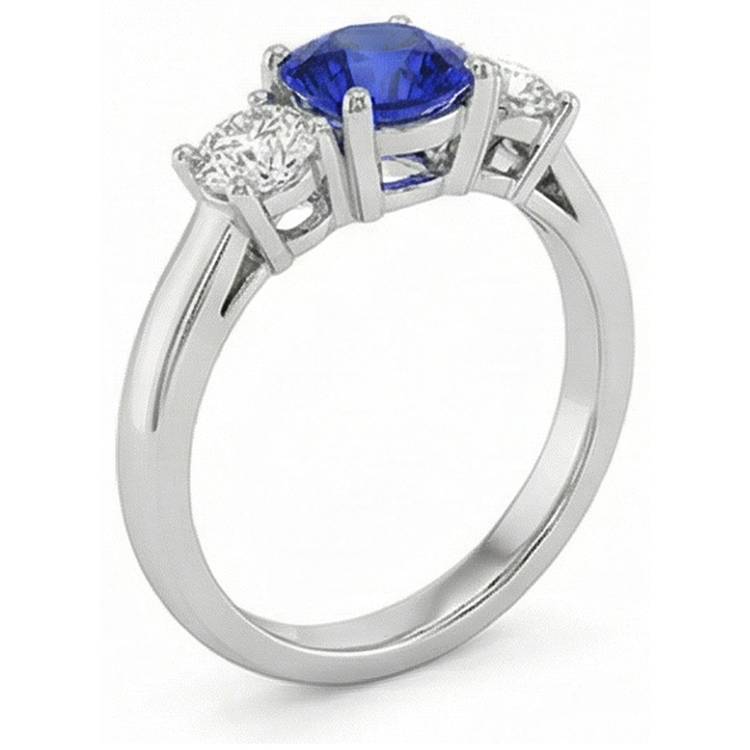 Bague en diamant saphir bleu rond 3 pierres sertie de griffes 4 carats en or 14k