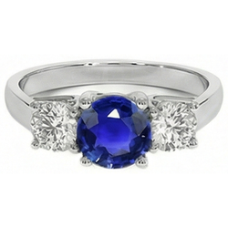 Bague en diamant saphir bleu rond 3 pierres sertie de griffes 4 carats en or 14k