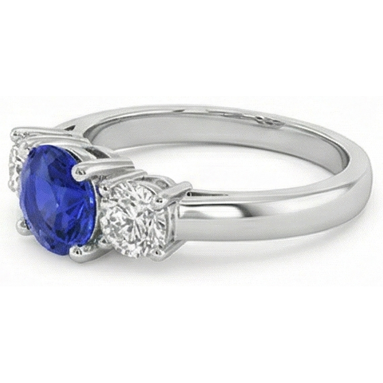 Bague en diamant saphir bleu rond 3 pierres sertie de griffes 4 carats en or 14k