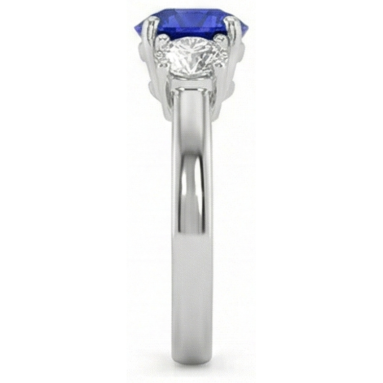 Bague en diamant saphir bleu rond 3 pierres sertie de griffes 4 carats en or 14k