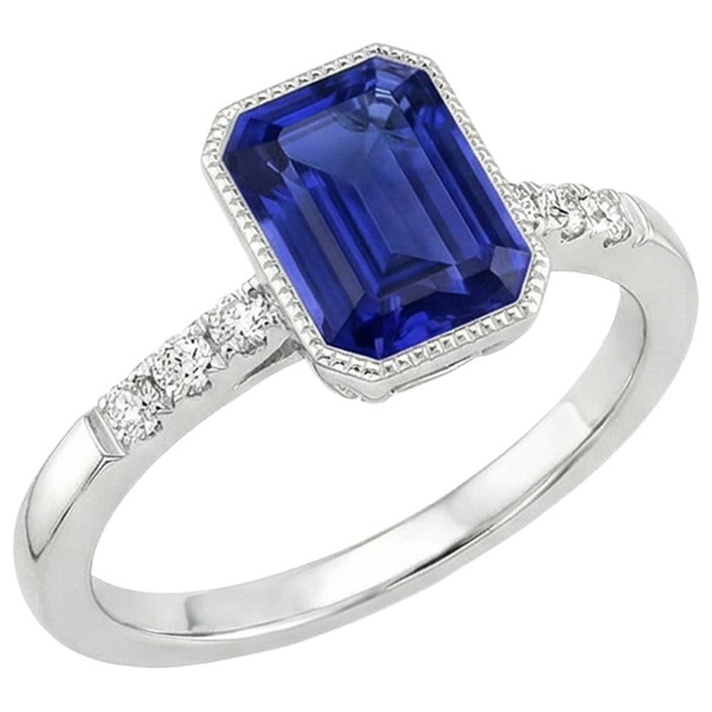 Bague en diamant saphir bleu serti clos 2.50 carats style vintage