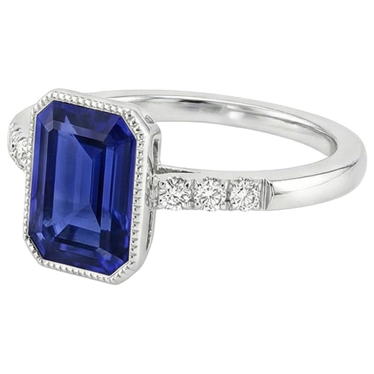 Bague en diamant saphir bleu serti clos 2.50 carats style vintage