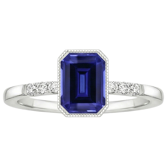 Bague en diamant saphir bleu serti clos 2.50 carats style vintage