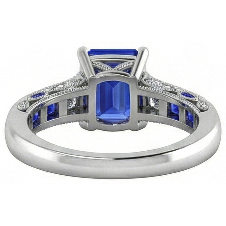 Bague en diamant saphir de Ceylan taille émeraude de style vintage 11.50 carats